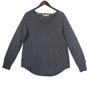 LOFT Pullover Sweater Women’s SZ L Charcoal Gray  Long Sleeve V- Neck Knit EUC